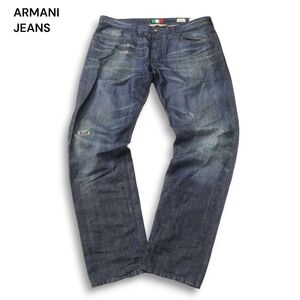 イタリア製★ ARMANI JEANS アルマーニ ジーンズ J17 ECO ICE★ ダメージ加工 リネン スリム デニム パンツ Sz.36　メンズ　I4B02048_C#R