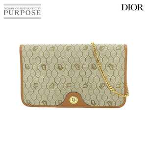 新品同様 クリスチャン ディオール Christian Dior ハニカム柄 2way クラッチ ショルダー バッグ PVC ベージュ ゴールド 金具 90228144