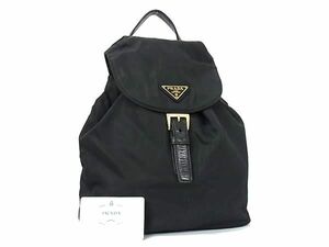 1円 ■美品■ PRADA プラダ B4821 テスートナイロン×レザー リュックサック バックパック レディース ブラック系 FA9654