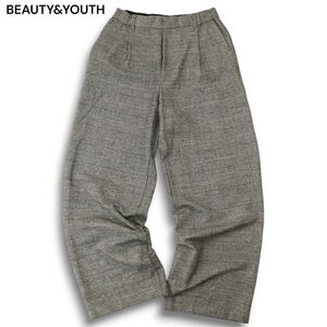 BEAUTY&YOUTH ユナイテッドアローズ 秋冬 グレンチェック♪ ウォッシャブル フラノ タック ワイド パンツ Sz.L レディース　A4B05624_B#Q