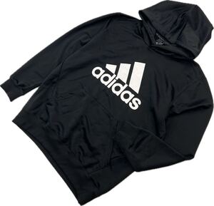 adidas ☆ アディダス ロゴ プリント ブラック スウェット プルオーバー パーカー 黒 O 秋冬 スポーツ ストリート タウンユース ■FB172