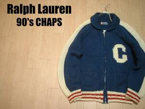 RALPH LAURENフルジップカウチンセーターMスタジャン正規ラルフローレン90sビンテージCHAPSカナディアンカーディガンVintageローゲージ