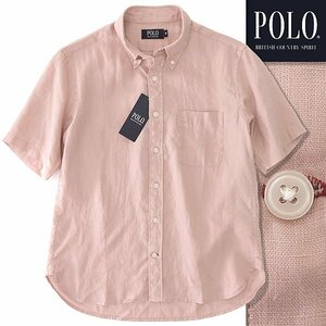 新品 POLO BCS ポロ 清涼 リネン シャンブレー 半袖 BDシャツ L ピンク 【NXP693_110】 春夏 メンズ ボタンダウン ポニー 麻 サマー 盛夏