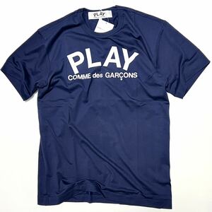 XL 新品 コムデギャルソン プレイ ロゴ Tシャツ 完売色 レア ネイビー PLAY COMME des GARCONS ギャルソン ロゴＴ 紺 LOGO 半袖 TEE CDG