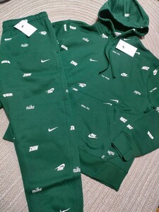 新品 定価18020 NIKE 総柄 スウェット セットアップ グリーン 緑 2XL ナイキ 上下 ナイキ メンズ パーカー パンツ