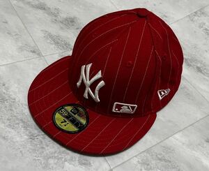 NEW ERA / 59FIFTY Pinstripe ピンストライプ　７　1/4　58CM　ニューヨークヤンキース　レッド　ホワイト　赤　白