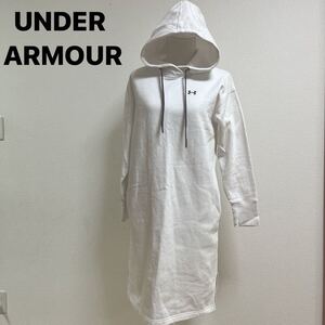 UNDER ARMOUR プルオーバー パーカー ワンピース ホワイト　白　Mサイズ　裏起毛　 スウェット ワンピース　 ゆったり サイズ　COLD GEAR