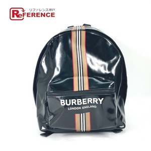BURBERRY バーバリー 8030015 ロゴ ストライプ チェック バックパック リュックサック ブラック メンズ【中古】