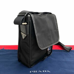 極 美品 レア PRADA プラダ 三角ロゴ 金具 ナイロン レザー 本革 ミニ ショルダーバッグ ポシェット サコッシュ ブラック 黒 28119