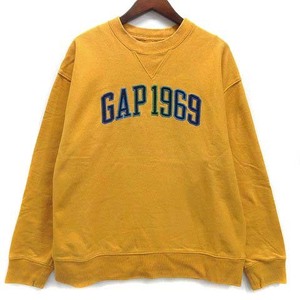 ギャップ GAP 1969 ロゴ スウェット トレーナー Vガゼット 裏毛 長袖 イエロー 黄 L メンズ