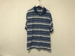 本物ポロラルフローレンPOLO RALPH LAURENコットンボーダー柄半袖ポロシャツメンズアメカジサーフミリタリービジネス白青ブルー3XLインド製