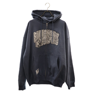 ビリオネアボーイズクラブ APPLIQUE LOGO ZIP UP HOODIE ARCH LOGO アップリケ ジップ フーディ アーチロゴ パーカーブルー BBCJP241K004