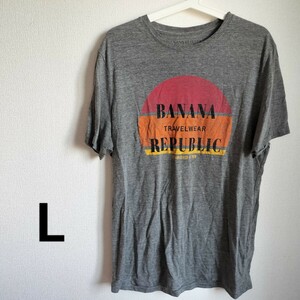 BANANA REPUBLICメンズ　Tシャツ　L　バナナ・リパブリック　半袖　グレー　 プリントTシャツ　