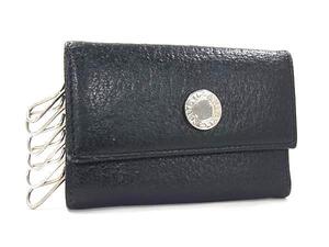 1円 ■美品■ BVLGARI ブルガリブルガリ レザー 6連 キーケース 鍵入れ メンズ レディース ネイビー系 FL2670