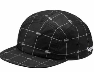 新品 18ss week9 シュプリーム ラコステ キャップ ブラックSupreme/LACOSTE Reflective Grid Nylon Camp Cap ステッカーとショッパー付