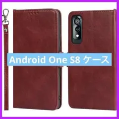 Android One S8 ケース 手帳型 カバー ストラップ付き 赤