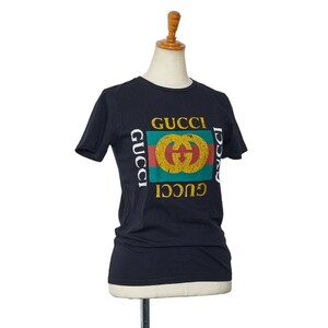 グッチ ヴィンテージロゴ プリント Tシャツ 半袖 サイズ：12 475740 ブラック マルチカラー コットン レディース GUCCI 【中古】