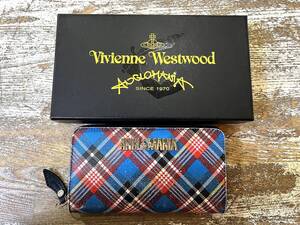 ★Vivienne Westwood Anglomania/ ヴィヴィアンウエストウッドアングロマニア SHUKA TARTAN ラウンドファスナー長財布 PVC ブルー系 ★