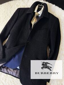 i16 新品同様【絹シルクアンゴラ!!!最高級モデル!!】定価14万●BURBERRY LONDON●ツイードジャケットコート バーバリーコート メンズ L 