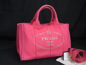 1円 ■美品■ PRADA プラダ カナパ キャンバス 2WAY ハンドバッグ ショルダーバッグ 斜め掛け レディース ピンク系 FF6383