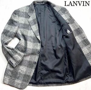 【ほぼ未使用】幻のXXL★LANVIN ランバン【大理石調の存在感】最高級 艶感凹凸メランジ立体編み ライトツイードニットテーラードジャケット