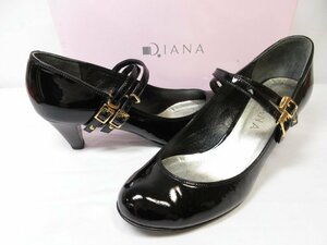 HH超美品 【DIANA ダイアナ】BF15370 パテントレザー クロスストラップデザイン♪ パンプス 靴 (レディース) size24.5 ブラック ■15LZ4331