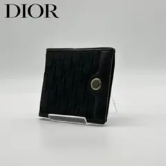 【極美品】Dior レザー×キャンバス 二つ折り財布 トロッター 総柄 ブラック