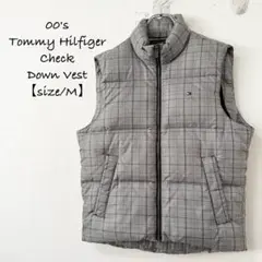 00s★Tommy〜/トミーヒルフィガー★ダウンベスト★チェック★グレー★M