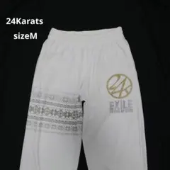 【良品】24Karats STAY GOLD　白　グレーの柄　ラメのロゴ　M