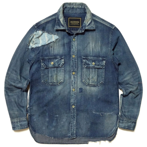 ANACHRONORM アナクロノーム 【DAMAGED DENIM WORK SHIRT ダメージ デニム ワークシャツ サイズ01】 リメイク リペア ヴィンテージ加工