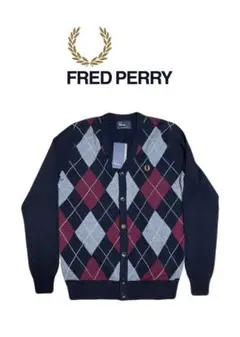 FRED PERRY/アーガイル柄カーディガン/size S/ネイビー