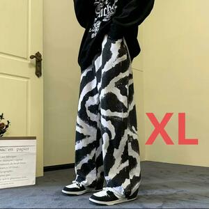 ワイド パンツ デニム ゼブラ ジーンズ ペイント 韓国 ユニセックス XL