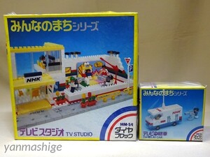 新品ダイヤブロック NHK テレビスタジオ＋テレビ中継車セット みんなのまち MN-54 フィグ(人形)付 ビンテージ 昭和 レトロ カワダ 検)レゴ