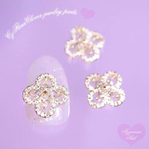 Cz Clover jewelry parts gold 2P バンクリパーツ