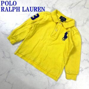 ポロラルフローレン 長袖ポロシャツ 綿 ワンポイント 黄色 POLO RALPH LAUREN ビッグロゴ 刺繍 イエロー １２M コットン 80 C5995