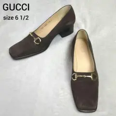 GUCCI グッチ パンプス ホースビット スエードレザー ブラウン 6 1/2