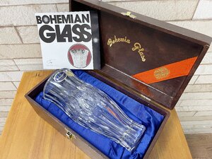 BOHEMIA GLASS ボヘミアングラス チェコスロバキア クリスタル 花瓶 花器 フラワーベース カットガラス 切子 ケース付き 未使用保管品