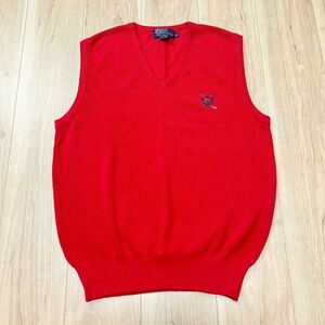 【送料360円】レア 英国製 90s POLO by Ralph Lauren ポロバイラルフローレン 綿100% コットンニットベスト メンズ Great Britain製 R-4443