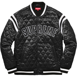 希少★新品本物【黒★S】Quilted Satin Varsity Jacket キルトサテンバジティ 正規品 シュプリーム レアモデル 極少限定品 Supreme 2017S/S