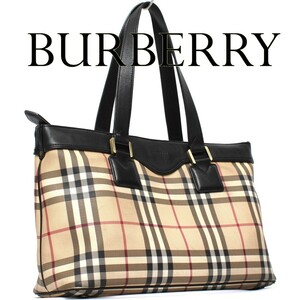 美品 バーバリー BURBERRY ノバチェック ロゴプレート ハンドバッグ キャンバス レザー スクエア ベージュ メンズ レディース m352