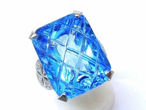 新品同様 Pt900 プラチナ リング ■ 11.5号 大粒 ブルートパーズ キルティング 加工 31.72ct ダイヤ 0.17ct 指輪 レディース □5F6DS