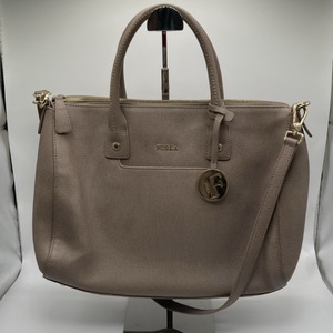 1円～　80　同梱不可　②　FURLA　フルラ　2way　ハンドバッグ　ショルダーバッグ　グレージュ　レザー　