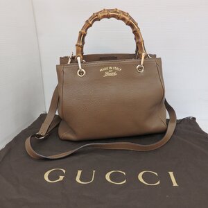 C383T【本物保証】 GUCCI グッチ バンブー 2way ハンドバッグ ショルダーバッグ レザー ブラウン 336032 520981