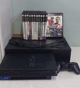 中古品 PS2 SONY ソフト&本体PlayStation2まとめ売り ソフト12本 ゲーム機本体 コントローラーコードなし 通電のみ動作確認無し(も)