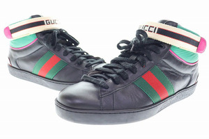 グッチ GUCCI ACE STRIPE HIGH TOP SNEAKER BLACK 8.5 523472 エース ストライプ ハイ トップ スニーカー【ブランド古着ベクトル】240617