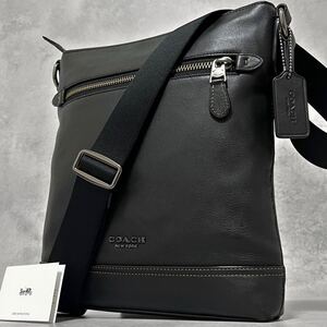 極美品◎ コーチ COACH メンズ ショルダーバッグ ボディ メッセンジャー グラハム レザー 本革 ブラック 黒 斜め掛け ビジネス スリング