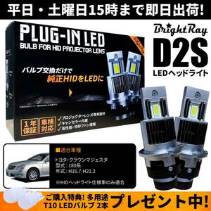 送料無料 1年保証 トヨタ クラウンマジェスタ 180系 UZS186 UZS187 (H16.7-H21.2) 純正HID用 BrightRay D2S LED ヘッドライト 車検対応