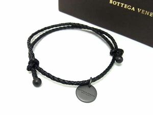 1円 ■極美品■ BOTTEGA VENETA ボッテガヴェネタ イントレチャート レザー ブレスレット アクセサリー メンズ ブラック系 FJ0994