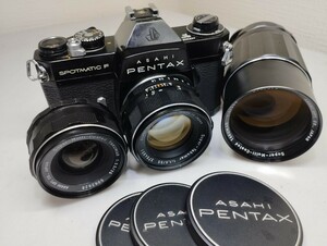 【リサイクル】PENTAX SP F フィルムカメラ TAKUMAR 55mm 1.8 35mm 3.5 200mm レンズ付 フィルムカメラジャンク品 1円スタート昭和レトロ