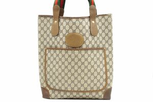 1円〜 オールド グッチ ヴィンテージ ショルダー バッグ トート GGプラス シェリーライン PVCレザー 茶 ブラウン GUCCI 9859h